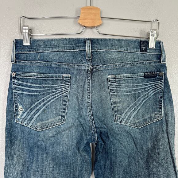 7 Seven For All Mankind Tailorless Dojo Jeans Women's Size 27 Denim Flare HEMMED - Picture 6 of 13